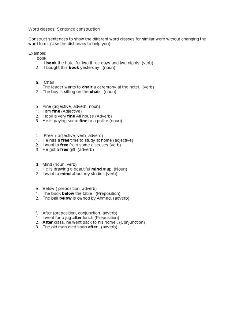 Word Classes Practice | PDF