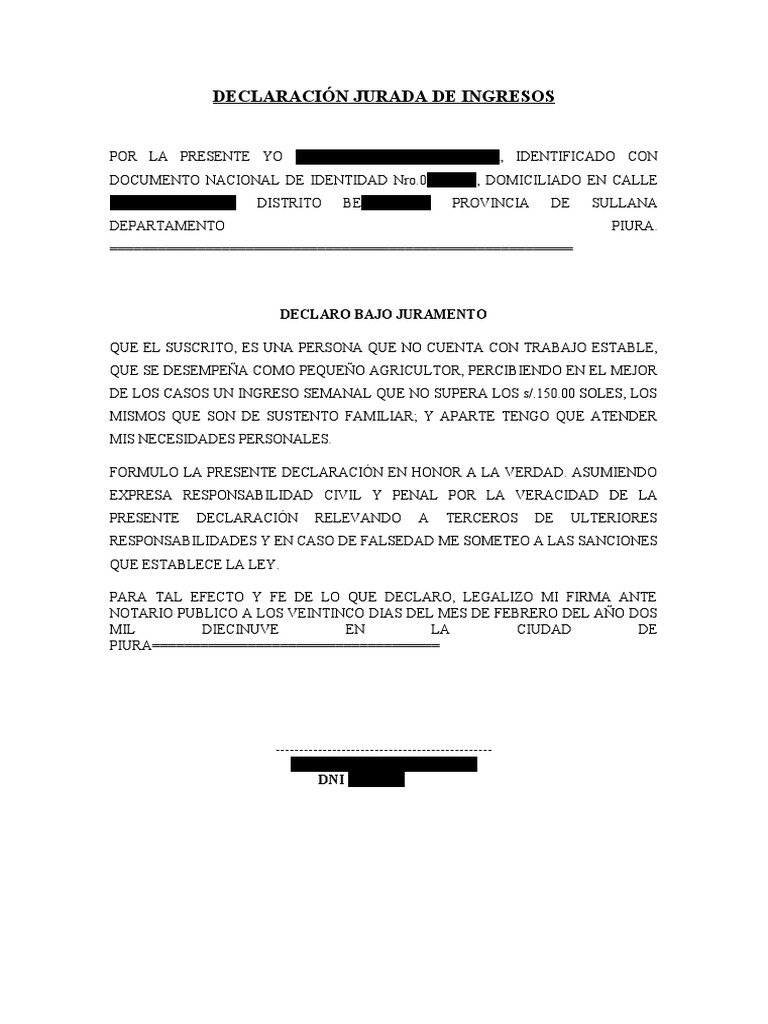 Declaración Jurada de Ingresos | PDF