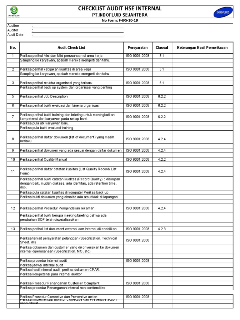 Checklist Audit Internal IFS PDF