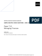 Paper T10 Managing Finances: Sample Multiple Choice Questions - June 2009