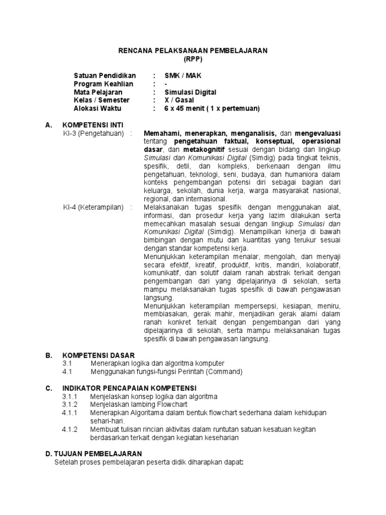 RPP Simulasi Digital: Algoritma dan Flowchart | PDF