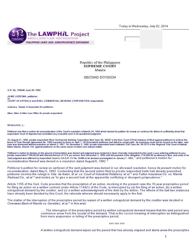 Jurisprudence Demand Letter Tolls Period Starts Anew PDF Statute Of