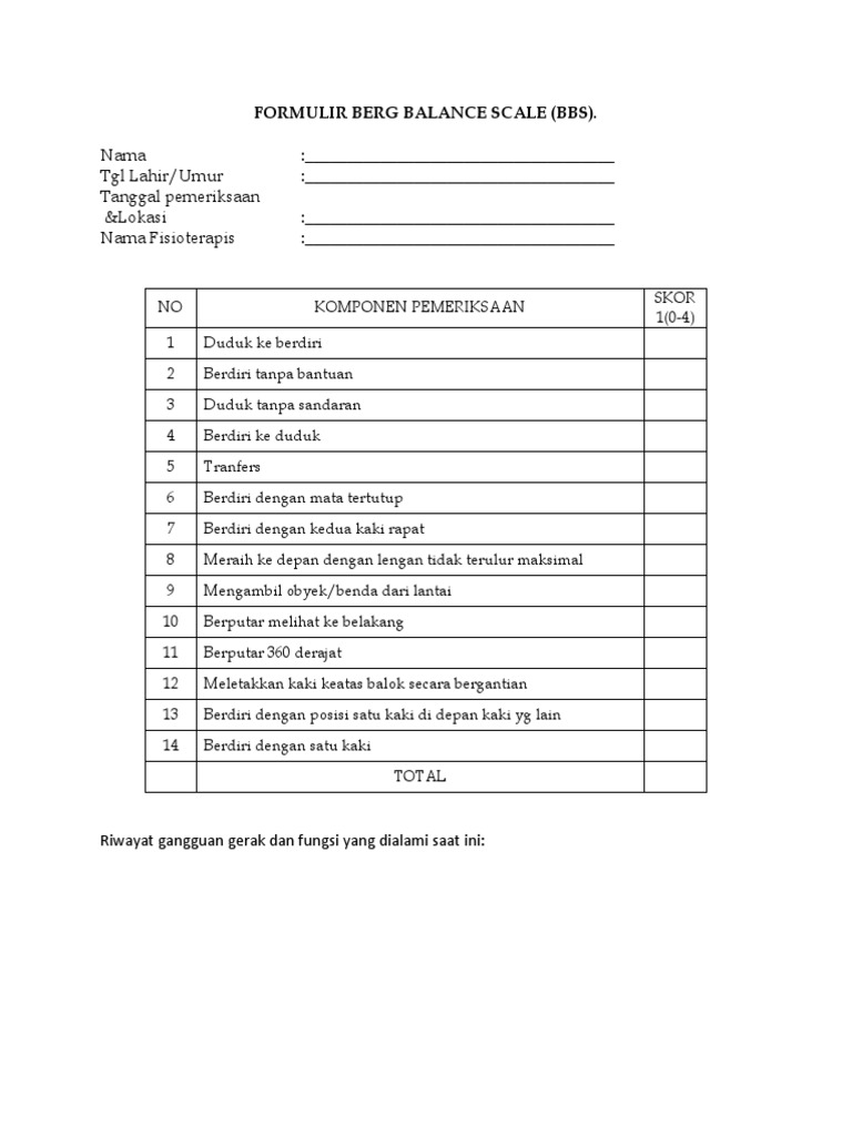 Formulir Skala Keseimbangan Berg | PDF | Pengembangan Diri