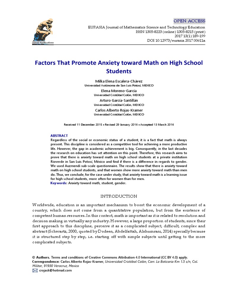 Factors That Promote Anxiety Toward Math On High School Students | PDF ...