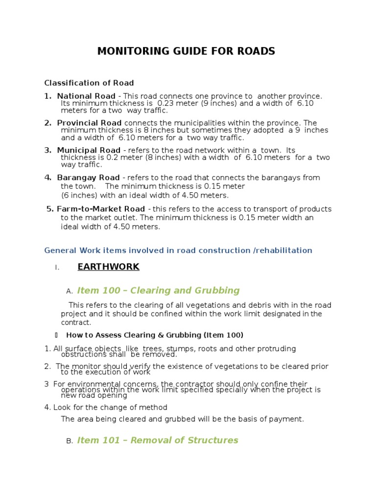 DPWH Monitoring Guide For Roads | PDF | Road | Road Surface