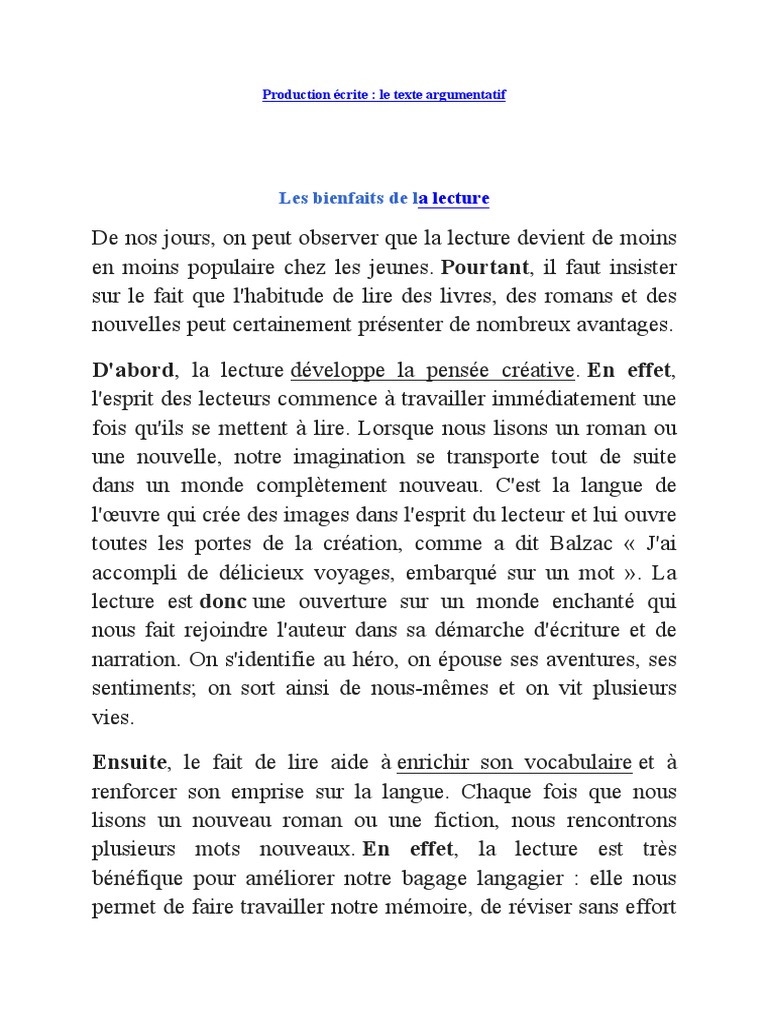Les Bienfaits de la Lecture Argumentée | PDF | Romans | Livres