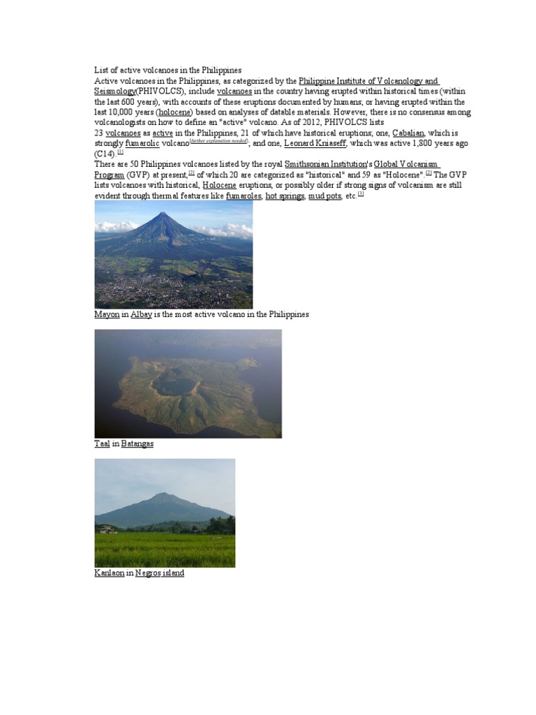 Active Volcanoes in the Philippines | PDF | Volcano | Volcanic Landforms