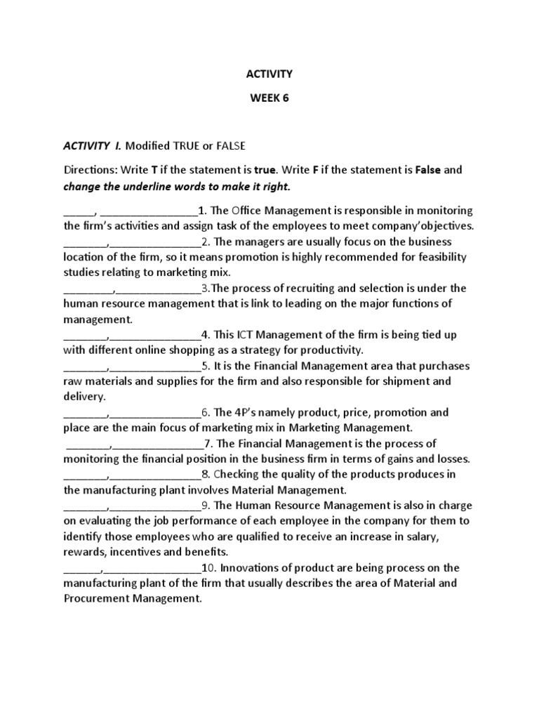 Modified True or False Activity Guide | PDF | Innovation | Marketing