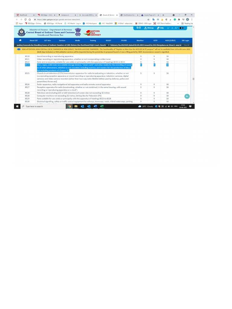 GST Notification For HSN Code 8523 | PDF