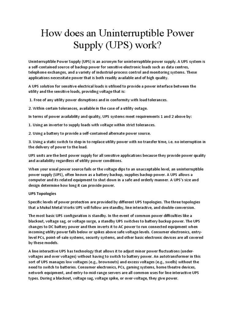 How Does An Uninterruptible Power Supply PDF Power Supply Power Electronics
