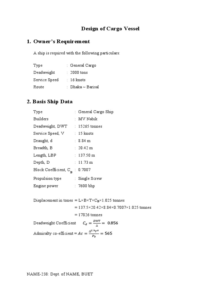 Cargo Vessel Design Specifications | PDF | Ships | Shipping