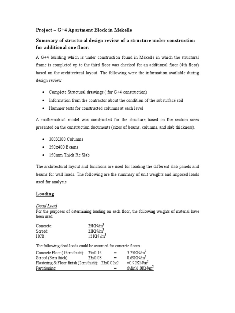 Structural Review: G+4 Apartment in Mekelle | PDF | Column | Beam ...