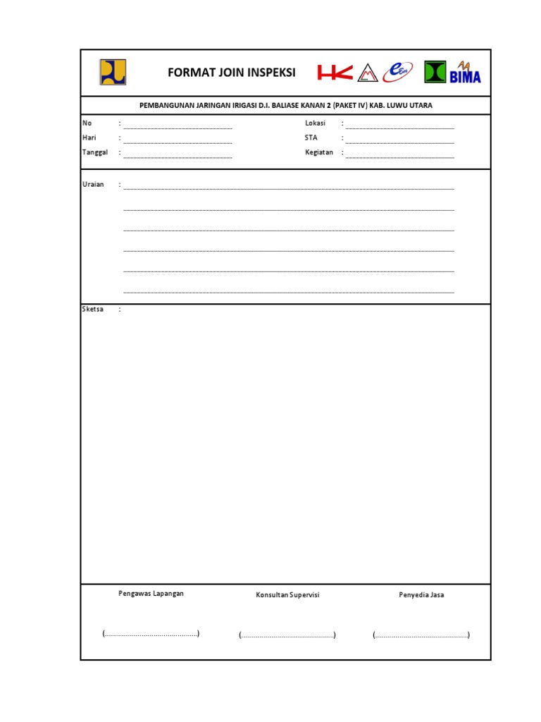 Format Join Inspeksi Proyek Irigasi | PDF | Bisnis