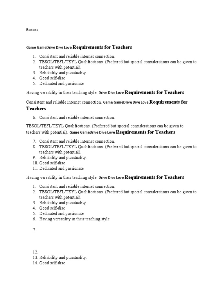 Requirements For Teachers: Banana | PDF