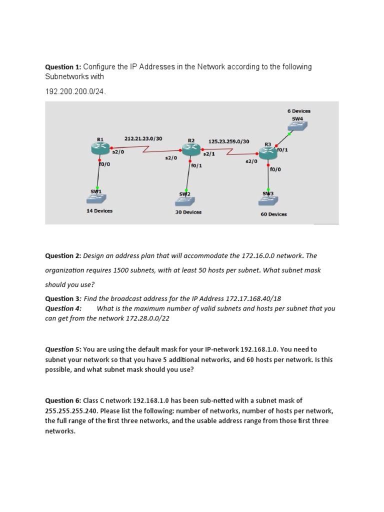 VLSM Subnetting Practice Questions | PDF | Internet Protocols ...