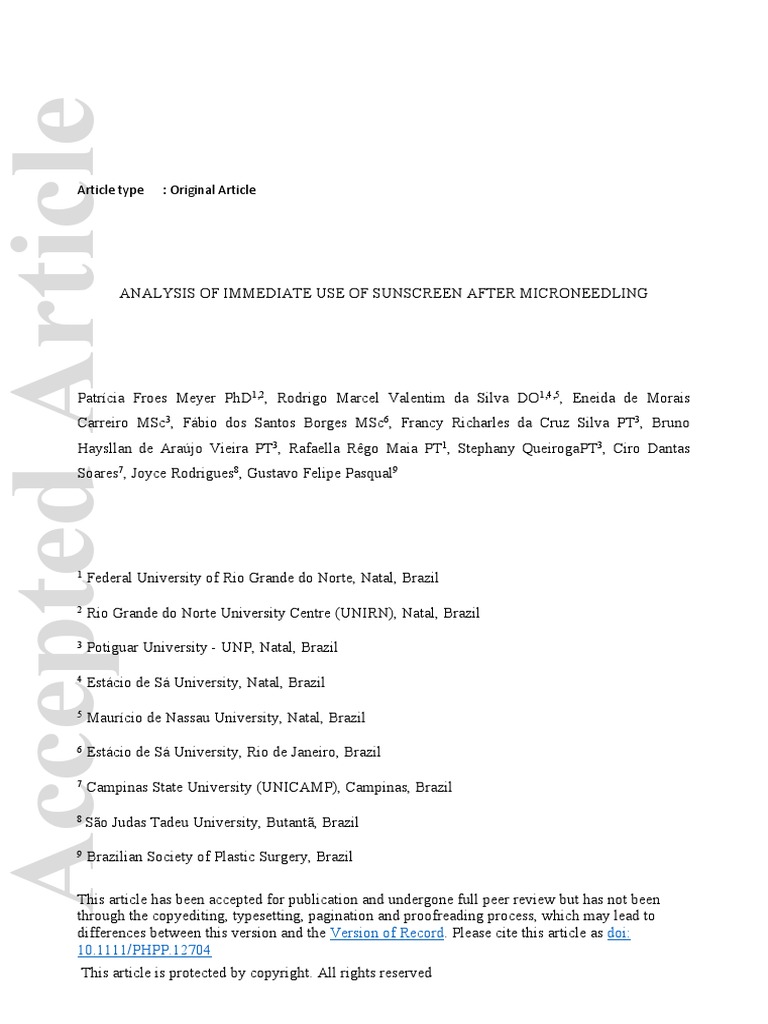 Analysis of Immediate Use of Sunscreen After Microneedling PDF Zinc Oxide Titanium Dioxide