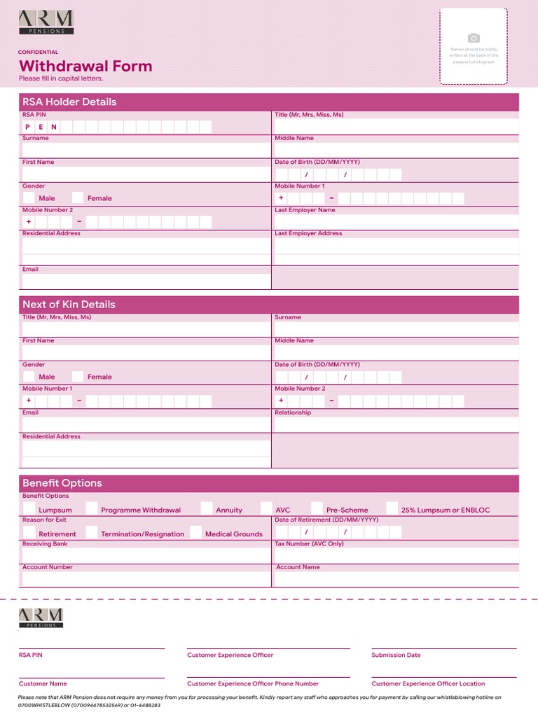 Withdrawal Form: RSA Holder Details | PDF | Payments | Financial Services