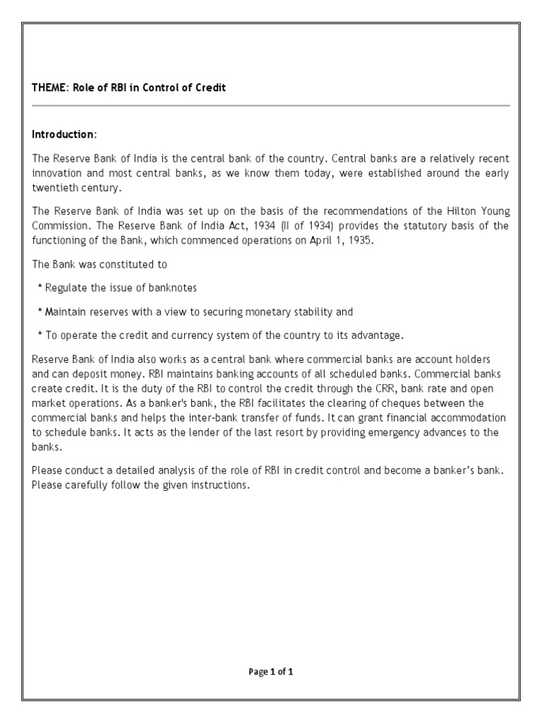 RBI's Role in Credit Control Explained | PDF | Finance & Money Management