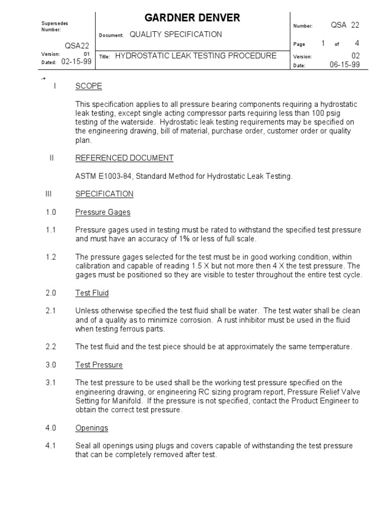 Hydro Test Procedures PDF Leak Pressure Measurement