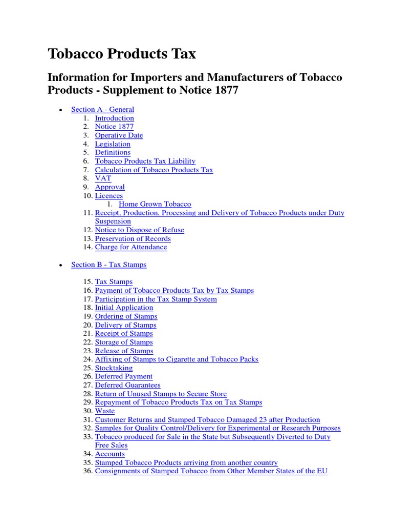 Tobacco Products Tax PDF Cigar Cigarette