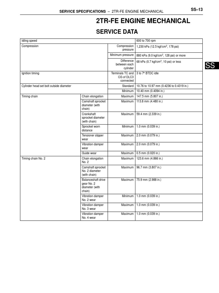 2TR-FE Engine Service Specifications | PDF | Systems Engineering ...