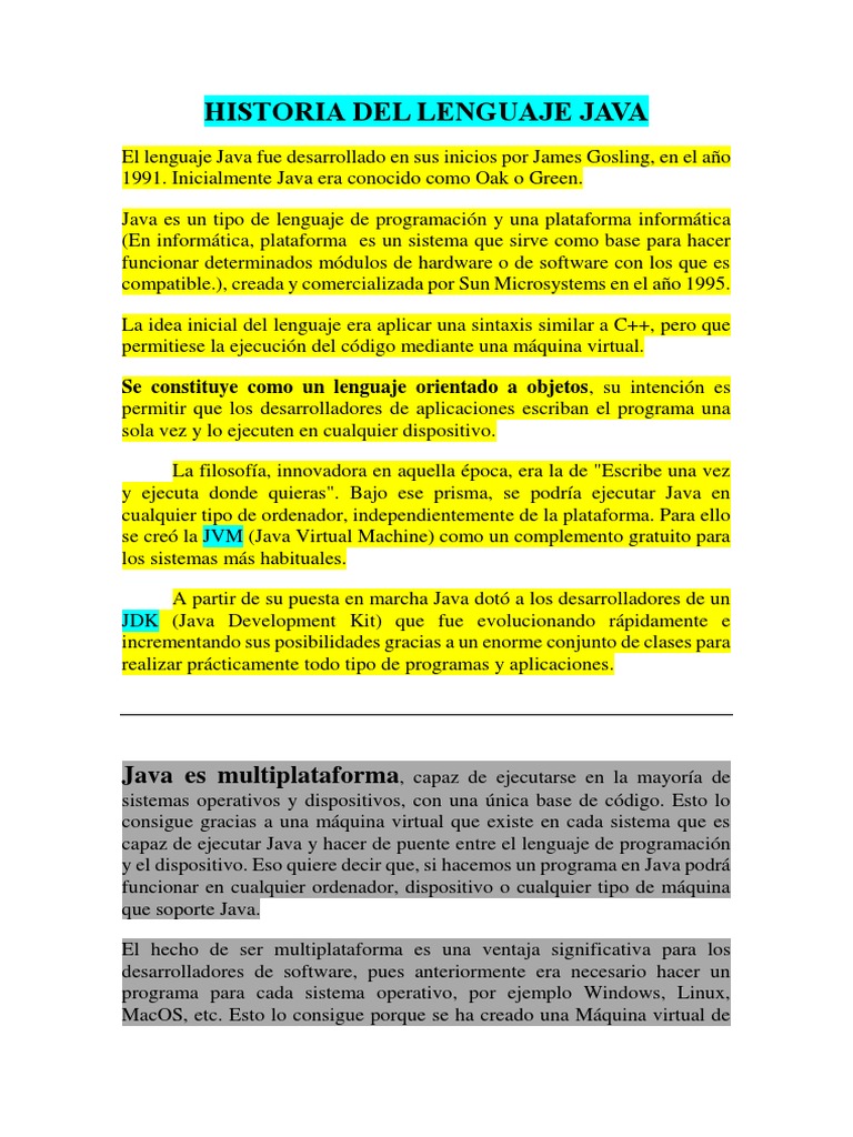 Historia y evolución del lenguaje Java | PDF | máquina virtual de Java ...