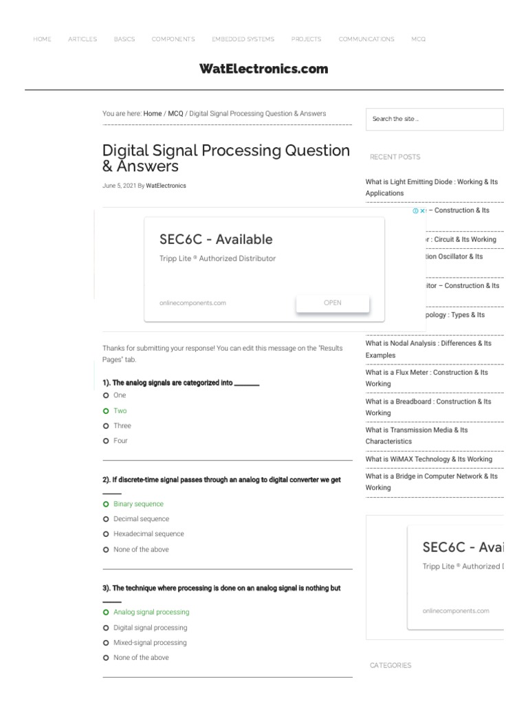 100+ Digital Signal Processing Multiple Choice Questions With Answers