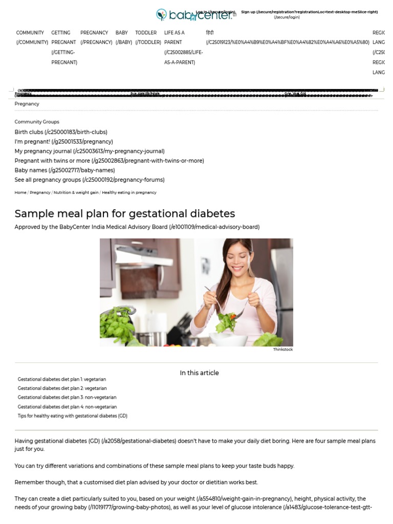 Sample Meal Plan For Gestational Diabetes | PDF | Pregnancy | Diet ...
