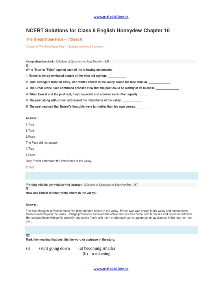 NCERT Class 8 English Chapter 10 Solutions | PDF | Truth