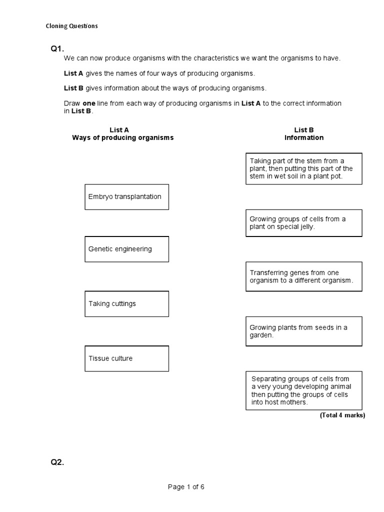 1.81 Cloning Questions PUPIL SHEET PDF Modified Organism Engineering