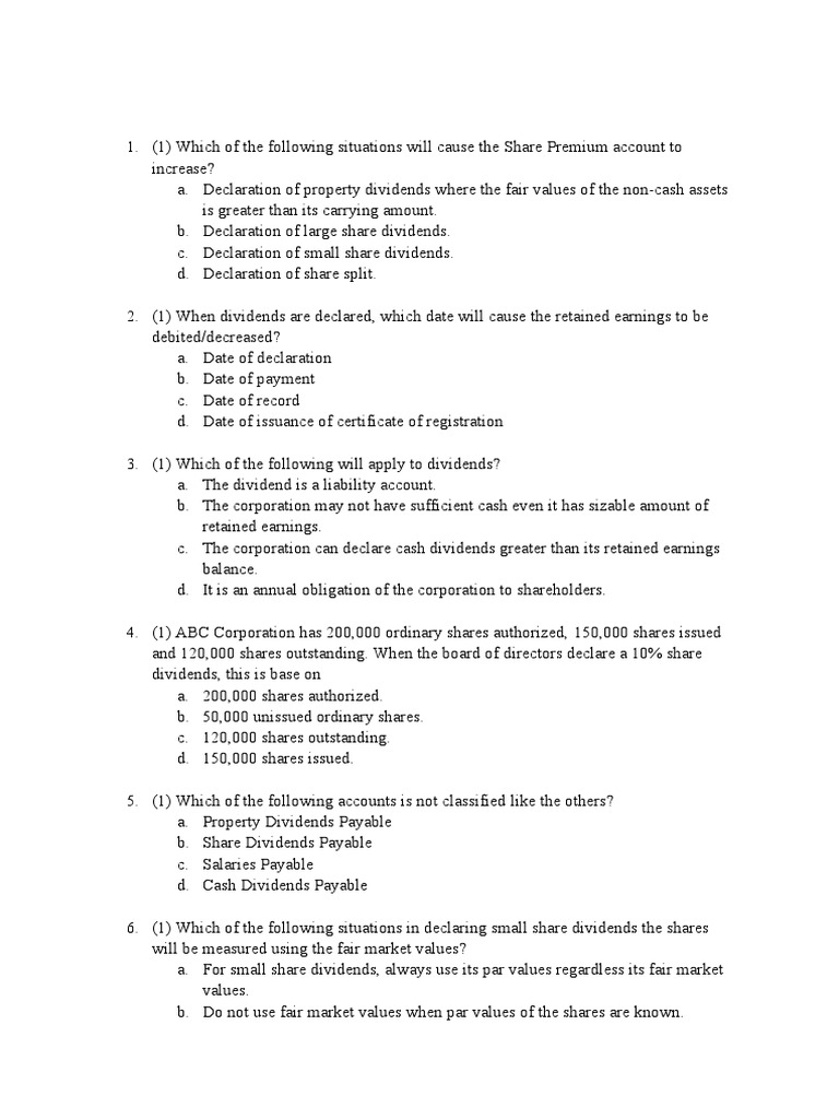 Retained Earnings Quiz 7 PDF Preferred Stock Dividend