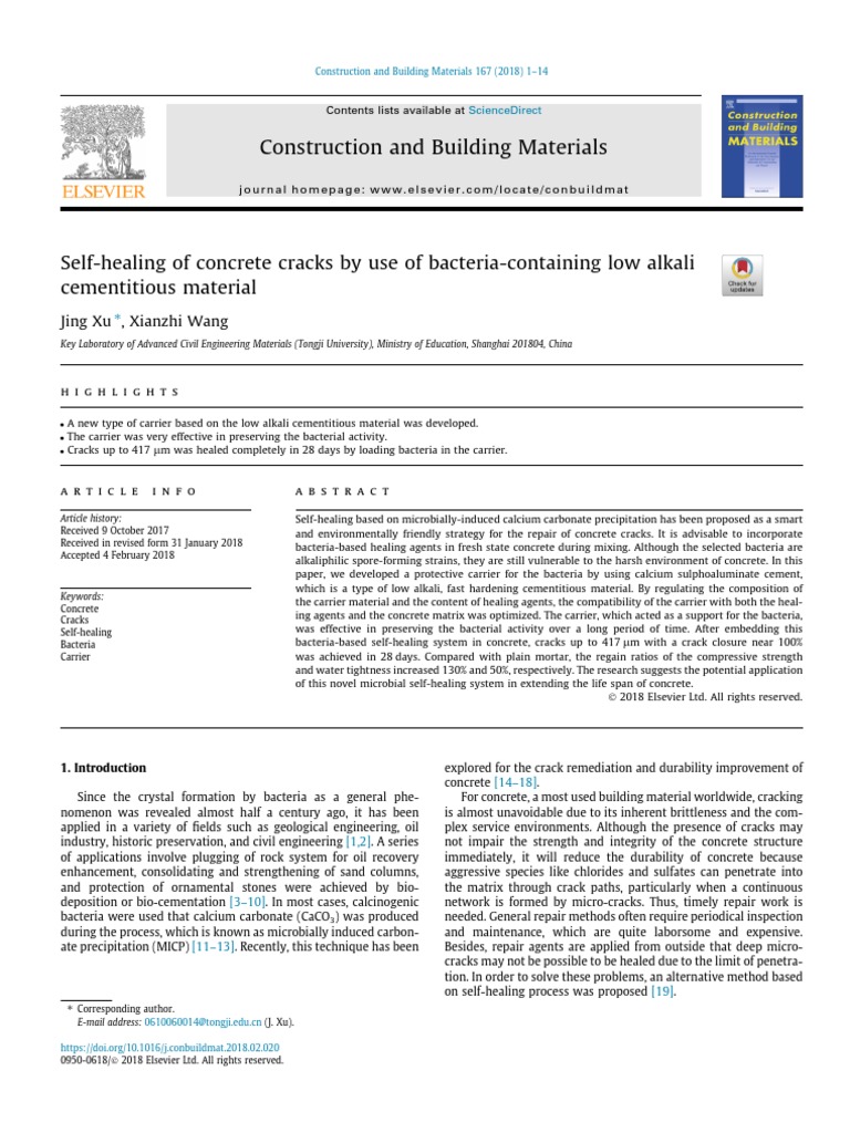 SelfHealing of Concrete Cracks by Use of BacteriaContaining Low