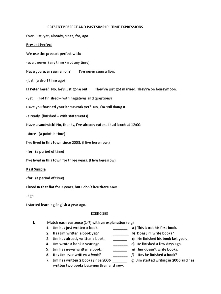 Time Expressions: Present Perfect vs Past Simple | PDF | Grammar ...