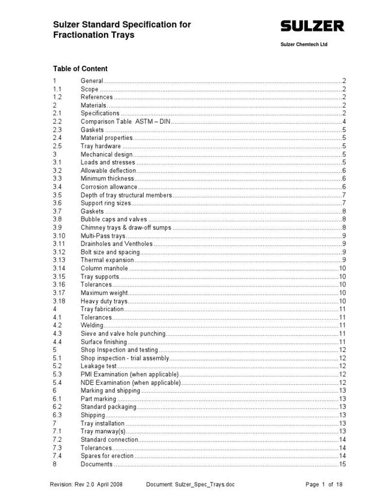 Sulzer Spec Trays | PDF | Structural Steel | Welding