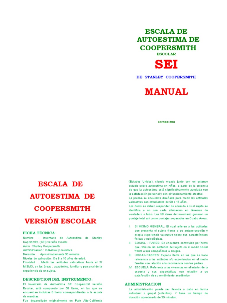 Manual Test de Autoestima Escolar Adolescentes | PDF | Validez ...