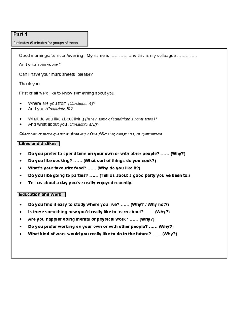 Fce Speaking Part 1 Teacher Handbook 08 Pdf