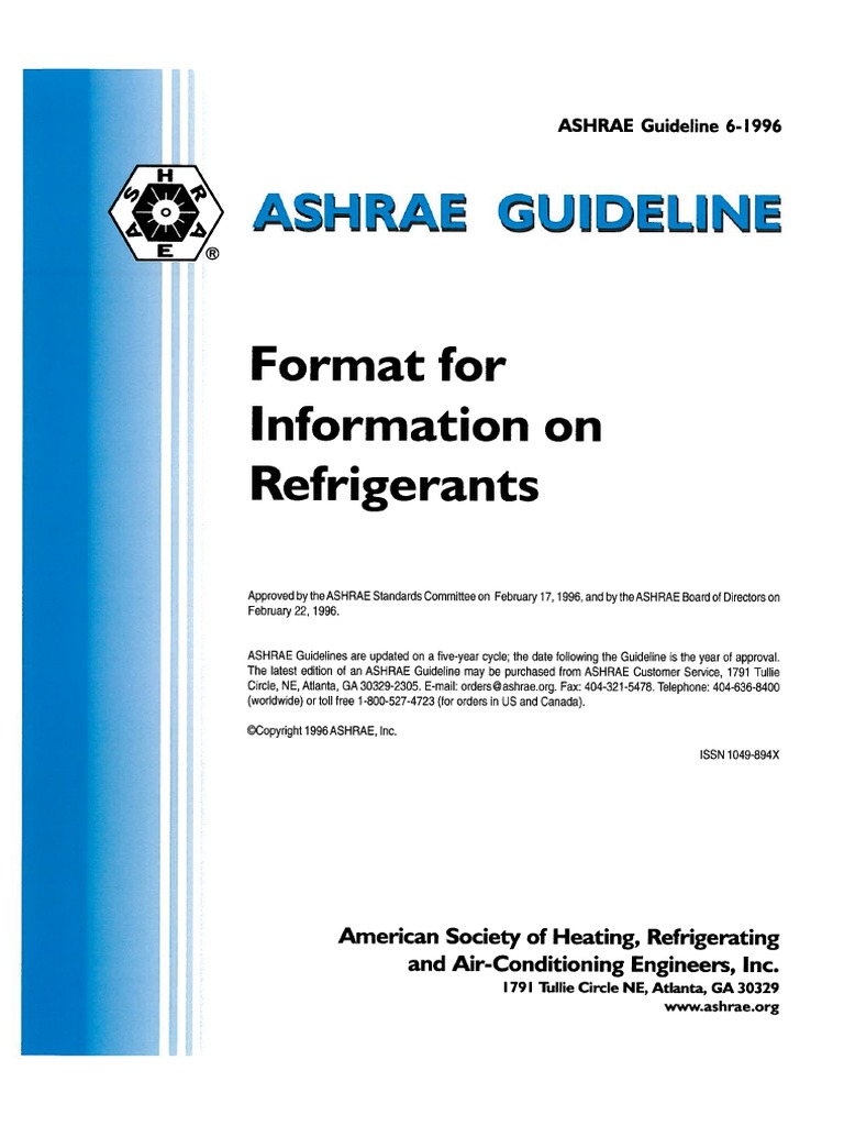 Ashrae Guideline Format For Information On Refrigerants PDF