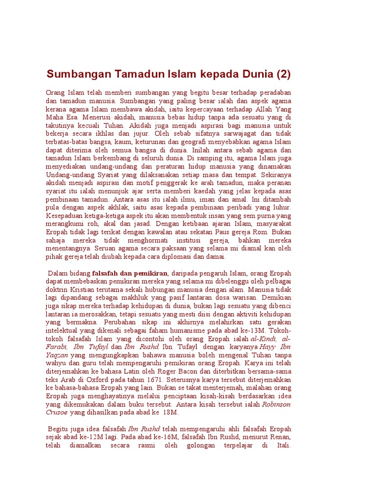 Sumbangan Tamadun Islam Kepada Dunia Pdf