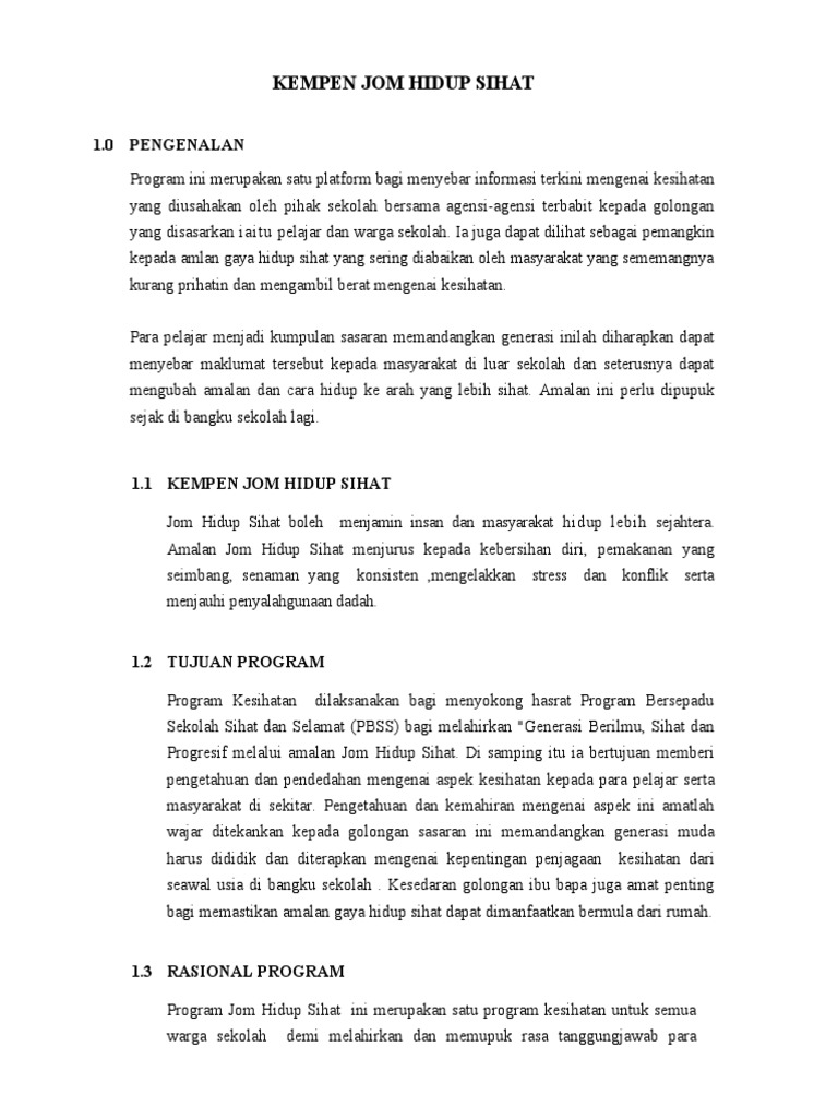 Tujuan Kempen Hidup Sihat Pdf