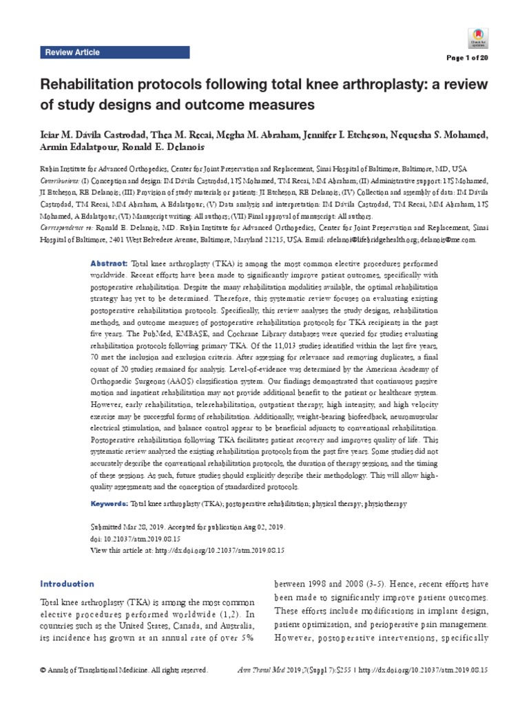 Rehabilitation Protocols Following Total Knee Arthroplasty A Review of Study Designs and