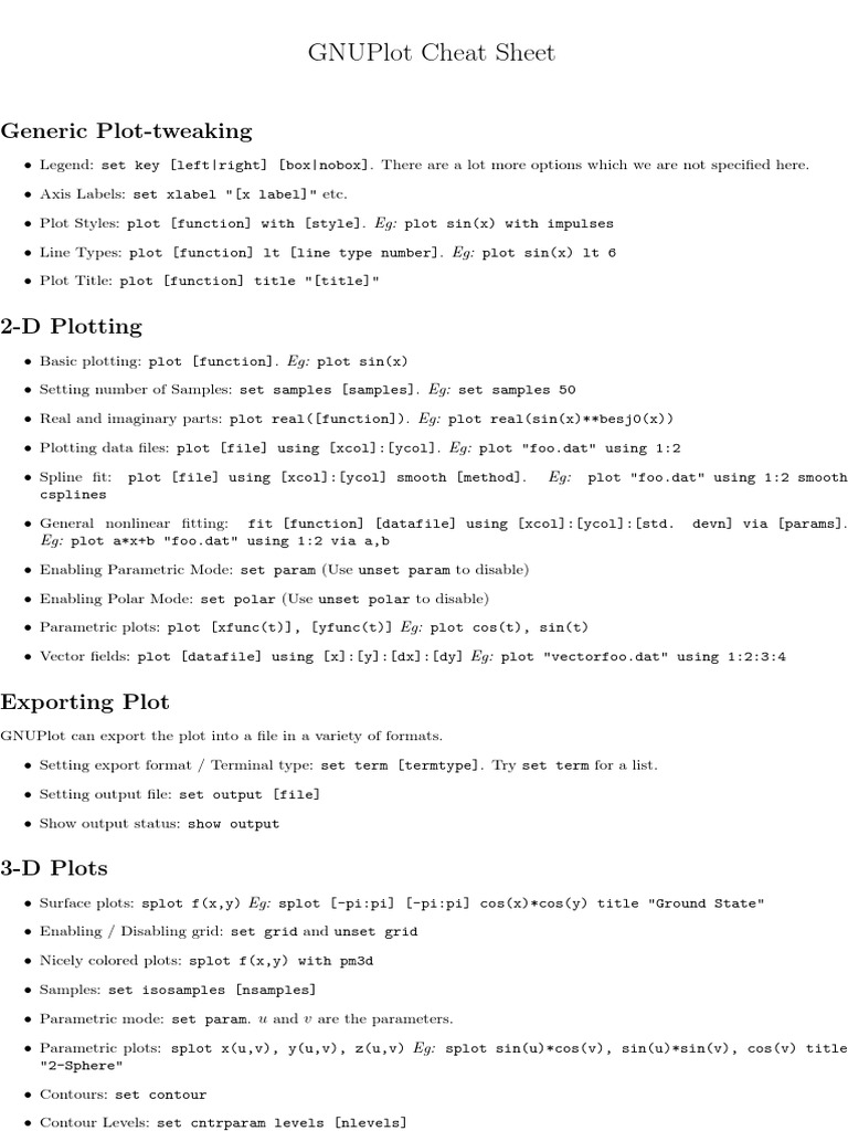 Gnuplot Cheat Sheet: Generic Plot-Tweaking | PDF | Computers