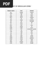 List of Irregular Verbs