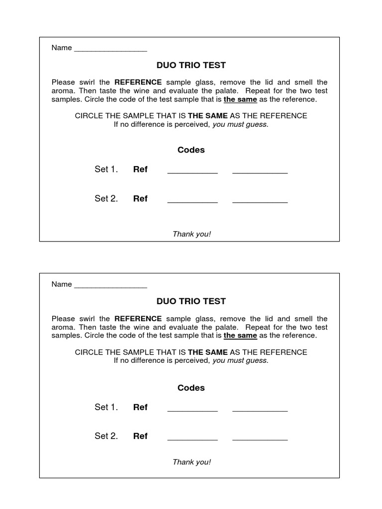Duo Trio Test Set 1. Ref PDF