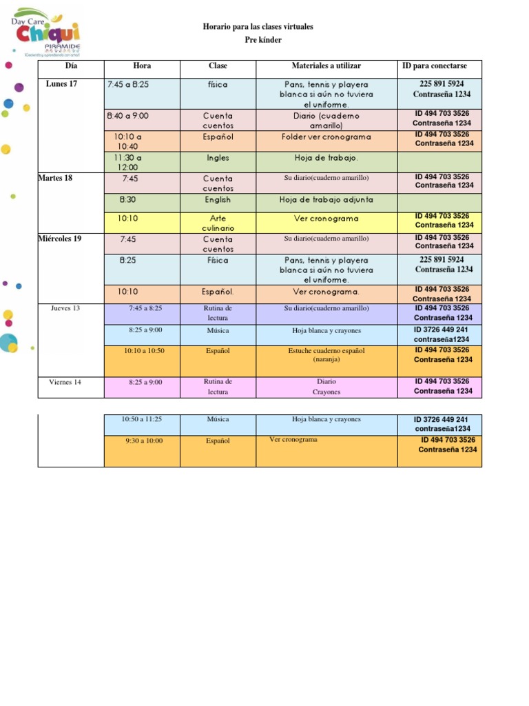 Horario de Zoom | PDF