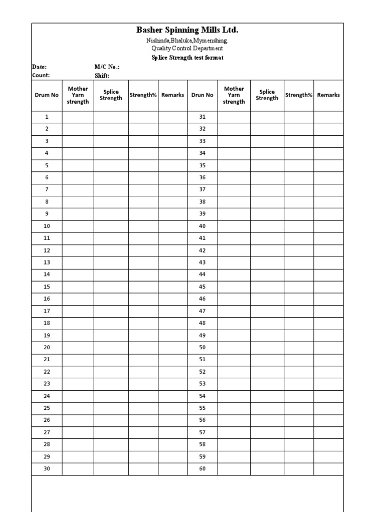 Splice Strength Test Report Format | PDF | Textiles | Textile Industry