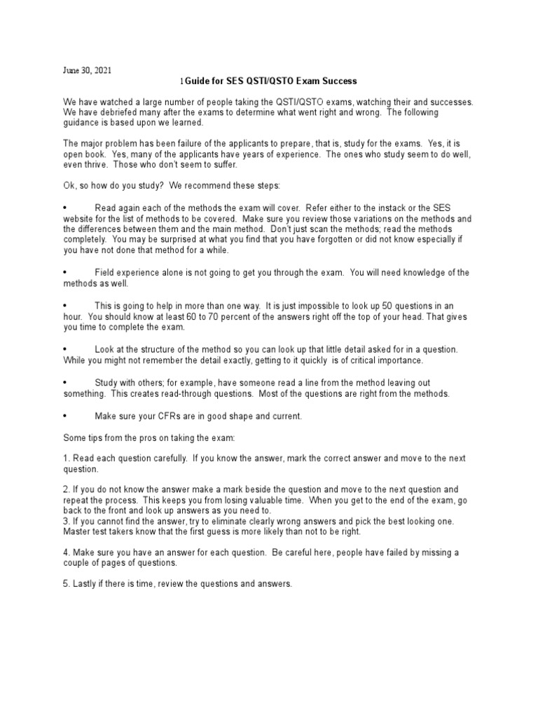 SES QSTI Exam Preparation Guide | PDF | Parts Per Notation | Test ...