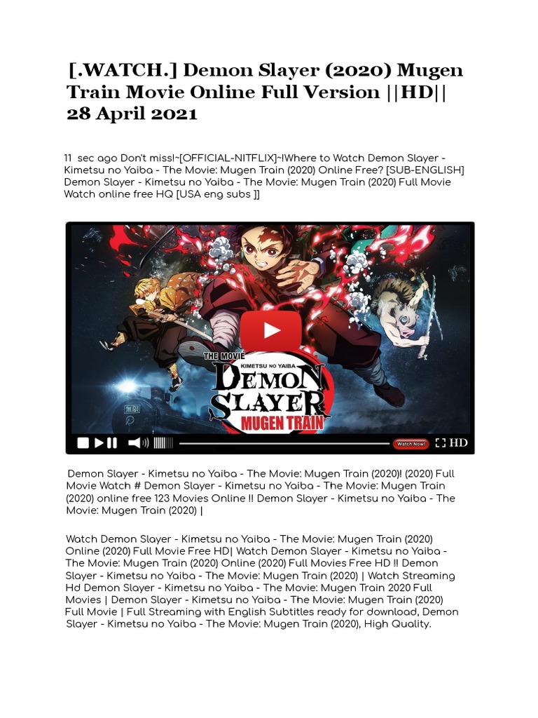 Demon Slayer Mugen Train Movie Online Pdf Streaming Media Entertainment