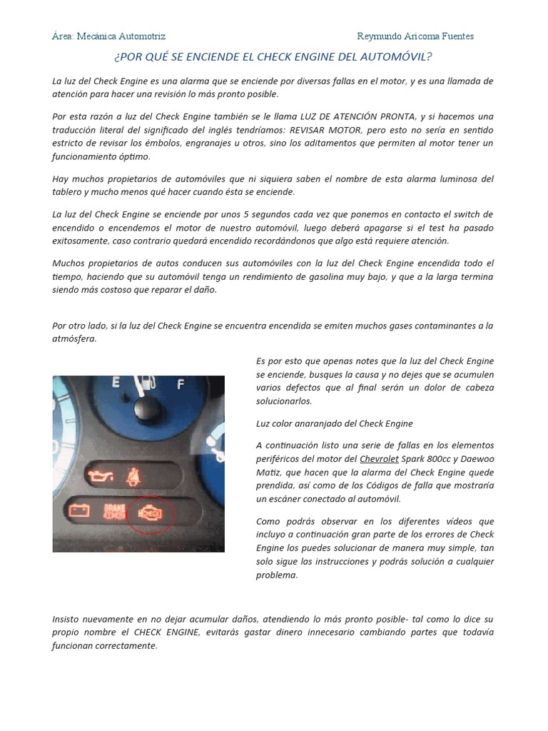 Causas del Check Engine en Automóviles | PDF | Inyección de combustible ...