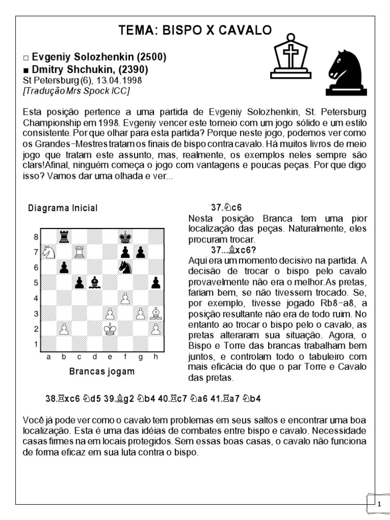 Xadrez Vigoroso: 3 - Últimas apresentações: o Cavalo, o Bispo e o