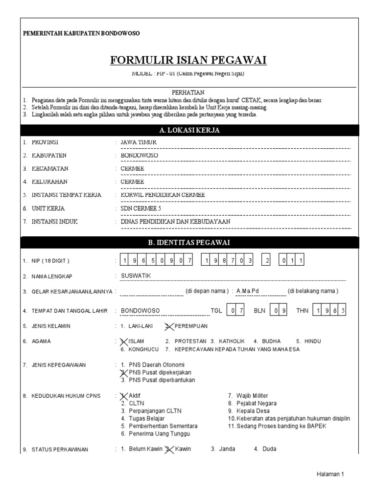 Formulir Pendaftaran CPNS Bondowoso | PDF